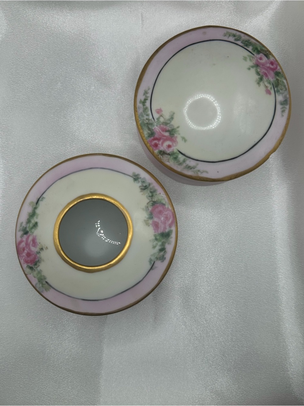 Vintage O & E G Royal Austria Porcelain Vanity Set Hand Painted Floral Gold Trim